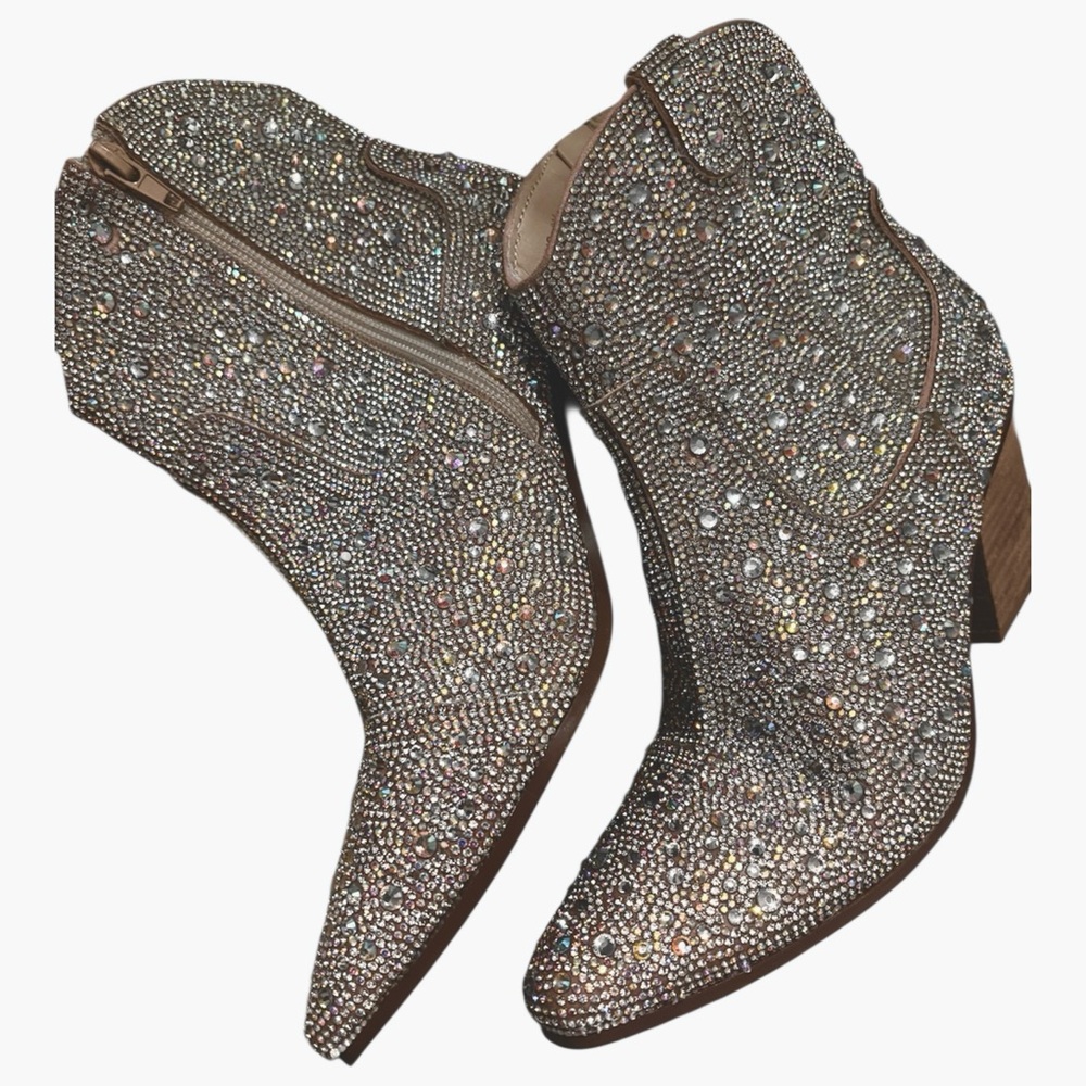 Glittering Rhinestone Ankle Booties size 8 - Picture 2 of 4